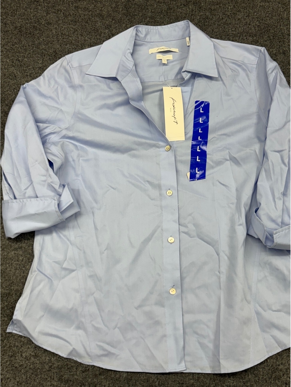 Foxcroft Women's Light Blue Non-Iron Stretch Button-Up Shirt